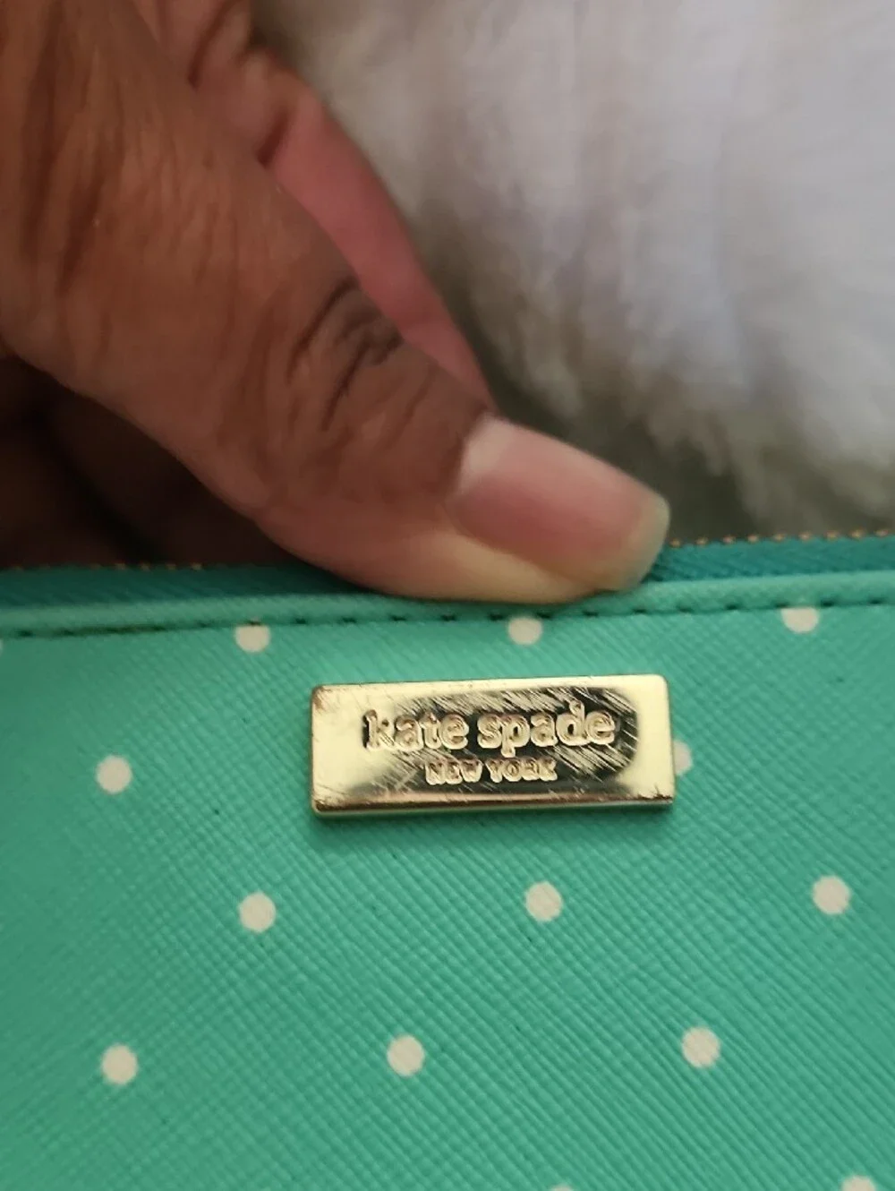 kate spade teal polka dot clutch/wristlet with strap